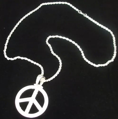60s Hippy Medallion Fancy Dress Silver Coloured Peace Flower Power CND Necklace
