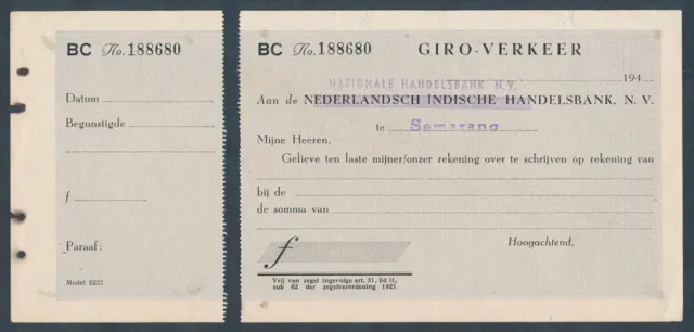 Indonesia: 1950 Nederlandsch Indische Handelsbank "RARE OVERPRINTED CHEQUE"