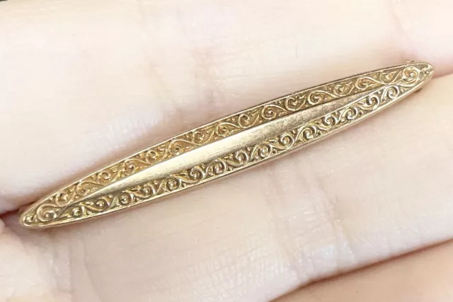 10K antique marquis bar pin yellow gold Edwardian art nouveau style brooch