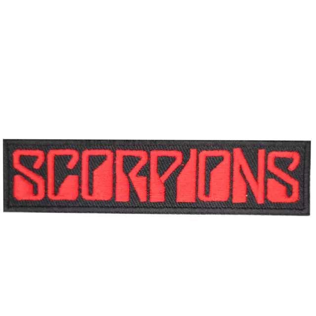 Scorpions Rouge Texte Brodé à Repasser Patch à Coudre Pour Vêtements 12x3cm