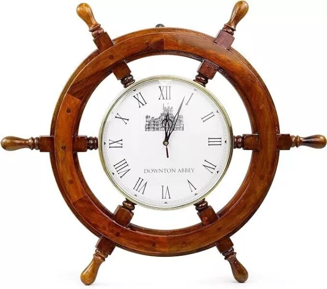 Nautical Premium Wood Ship Wheel W/Downton Abbey Time's Clock | Pirate's Gift |