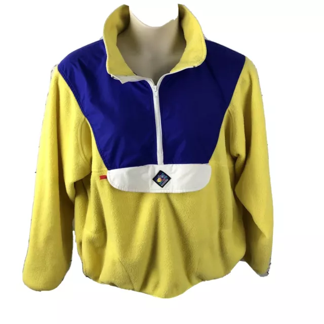 Vintage Woolrich Yellow Color Block Fleece Womens Sigmet Gear 80s Usa Sweater LG