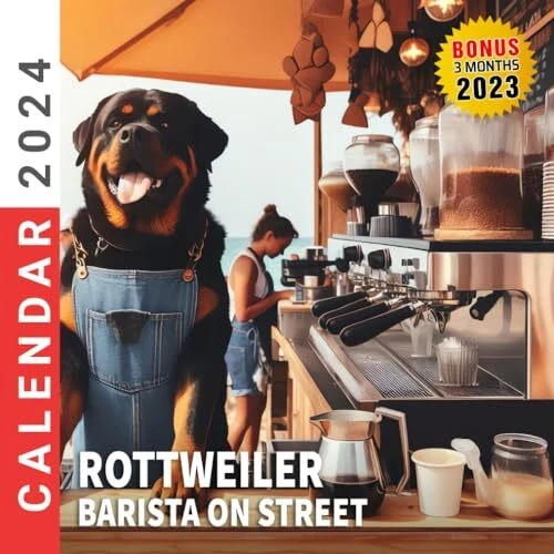 ROTTWEILER BARISTA ON Street Calendar 2024 Jan 2024 to Dec 2024 Bonus 3