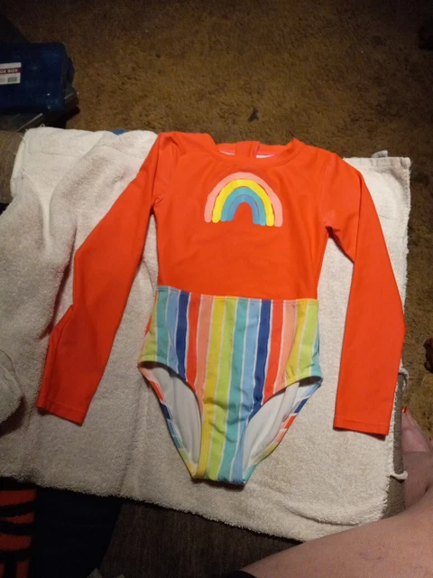 Big Girls Size Medium (7/8) Neon Pink Rainbow Stripped Cat & Jack Leotard