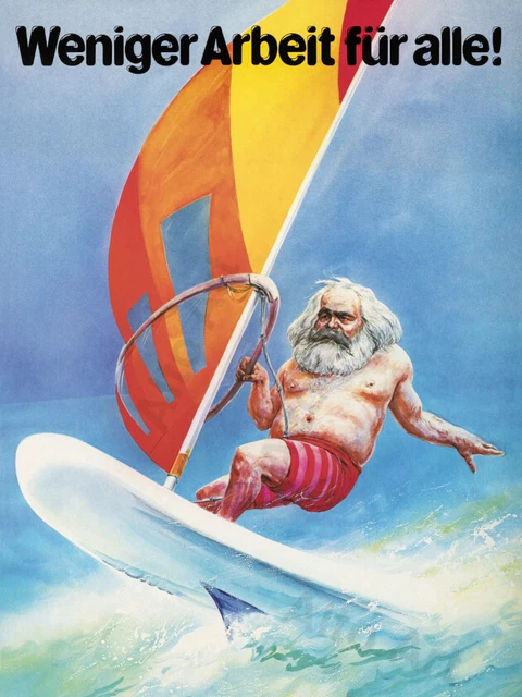 Karl Marx Windsurfing Poster, "Less work for everyone!" Weniger Arbeit für alle