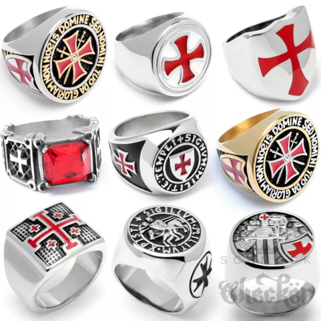 Templer Ring Kreuzritter Siegelring Rotes Tatzenkreuz Kreuz Edelstahl Hochwertig