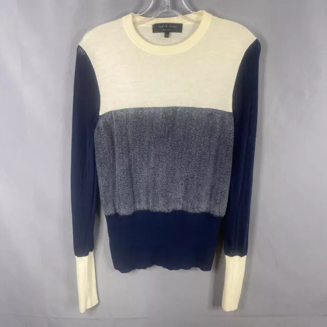 Rag & Bone Sweater Womens Medium Blue Marissa Fine Knit Wool Colorblock Top