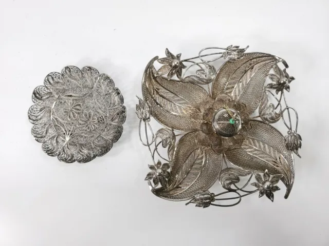 2 Fancy Silver Filigree Pieces - Censer with Top and a Coaster - Very Exquisite