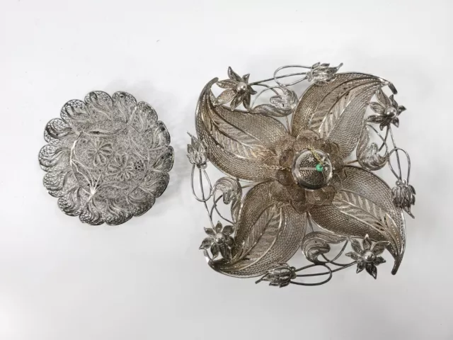 2 Fancy Silver Filigree Pieces - Censer with Top and a Coaster - Very Exquisite