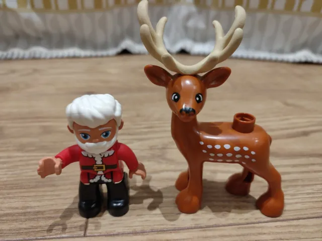 Lego Duplo Father Christmas  Santa Clause With Christmas Hat & Reindeer Rudolph