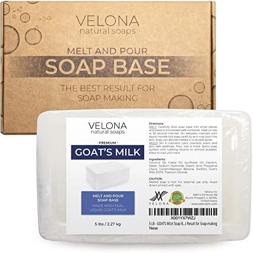 velona 5 LB - Base de jabón de leche de cabra SLS/SLES gratis | Derretir y verter | Natural Ba...