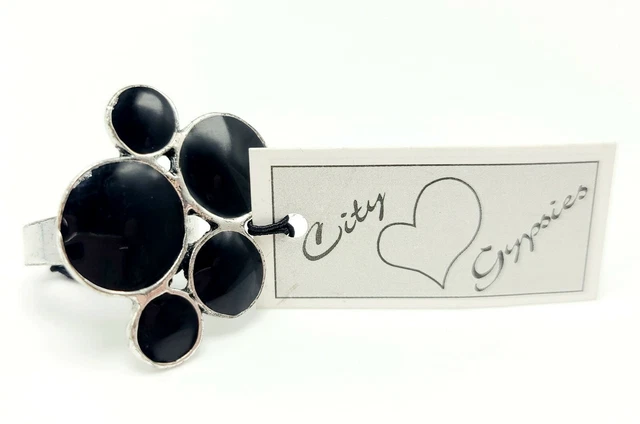 City Gypsies Ring Black Enamel Circles Abstract Statement Piece Ring