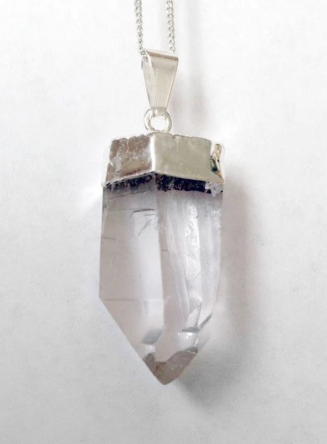 Natural QUARTZ Crystal Terminated Point Silver Chakra Pendant Necklace CHARGED H