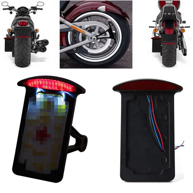 Motorcycle Chopper Cruiser Bobber Side Mount LED License Plate Tail lamp Bracket