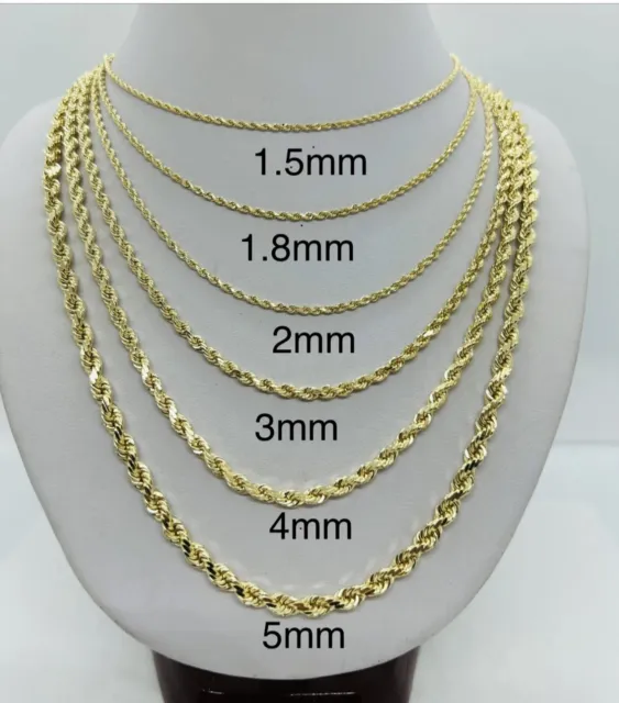 14K Diamond Cut Solid Gold Rope Chain/Necklace Men's/Women's 1.5mm-5mm Sz16"-30"