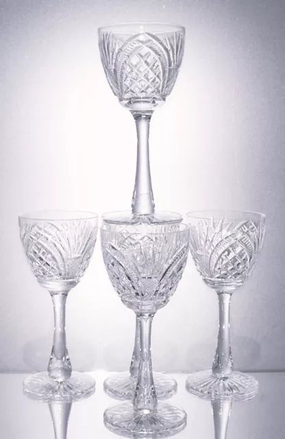 Five Gorgeous Tall Stem Vintage Crystal GOTHIC Cut Wine Glasses 16.5cm, 160ml