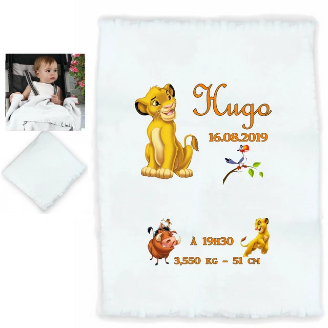 plaid bébé lion personnalisé cadeau naissance prenom texte réf 20