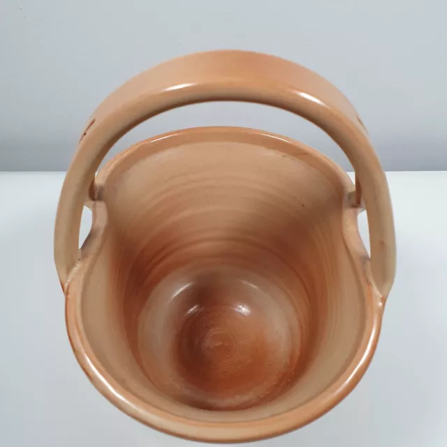 Studio Pottery Signed Basket with Glazed Flower Decoration Beige & Brown 7.5" 3