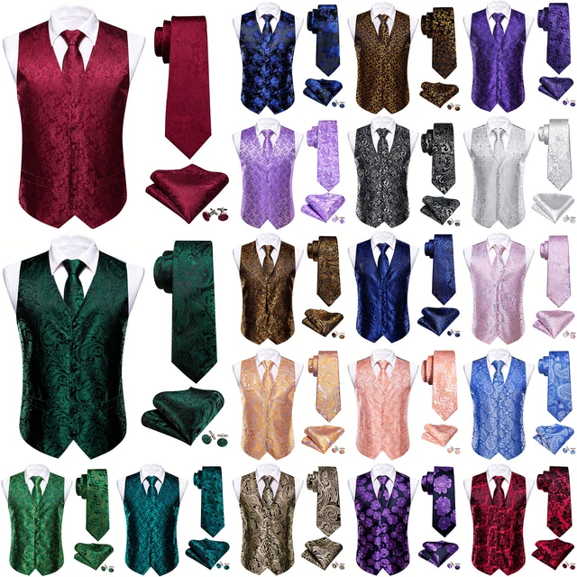 Mens Paisley Waistcoat Vest Set Formal Business Wedding Top Slim Fit Suit Tuxedo