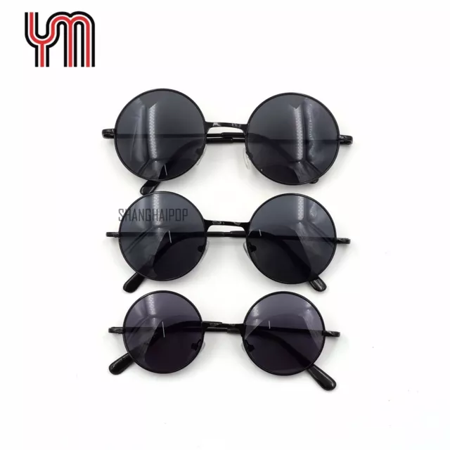 Black Sunglasses 60's Dark Lens Round Frame Small Shades Sunnies Retro Men Kids