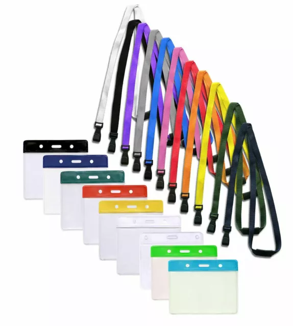Id Neck Lanyard with J-Clip & Flexible Plastic ID Card Holder Pocket Free P&P