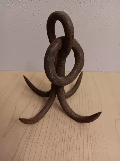 Antique  Butcher Shop Hand Forged Cast Iron Grappling Hook RARE