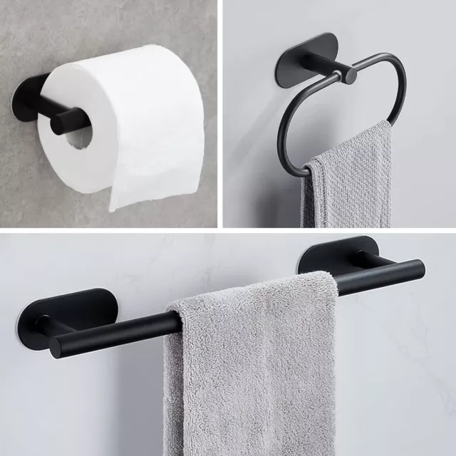 Juego De Accesorios Para El Baño Toalleros Aro Gancho Sin Taladro 7 Piezas Negro 3