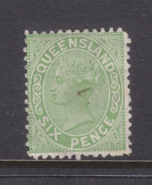 QLD:  1882  2ND SIDEFACE QV  6d GREEN   SG 170 V.F.USED