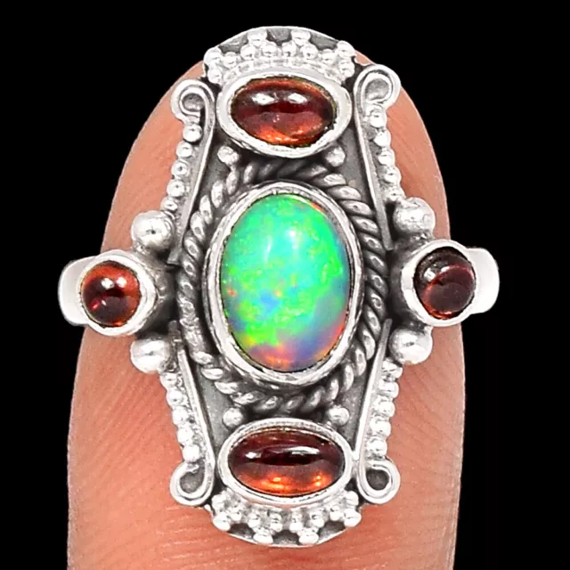 Ethiopian Opal & Garnet 925 Sterling Silver Jewelry Ring s.7 BR161780 274J XGB