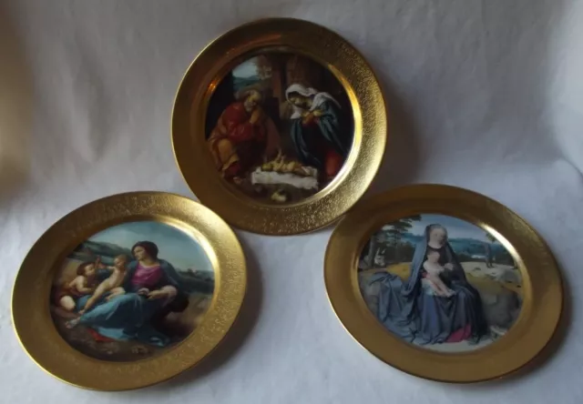 3 Gorgeous Vintage 1976-1978 Hand Decorated Pickard Christmas Collector Plates