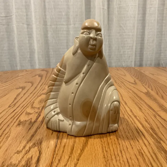 Antique Chinese large hand carved soapstone seated Buddha  Buddhism 3.3 Lbs 7”