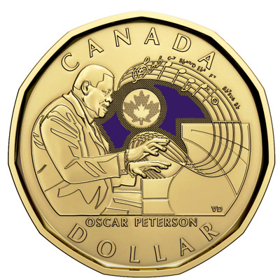 BU 2022 Canada Loonie Oscar Peterson Dollar $1 Uncirculated Coin - Color
