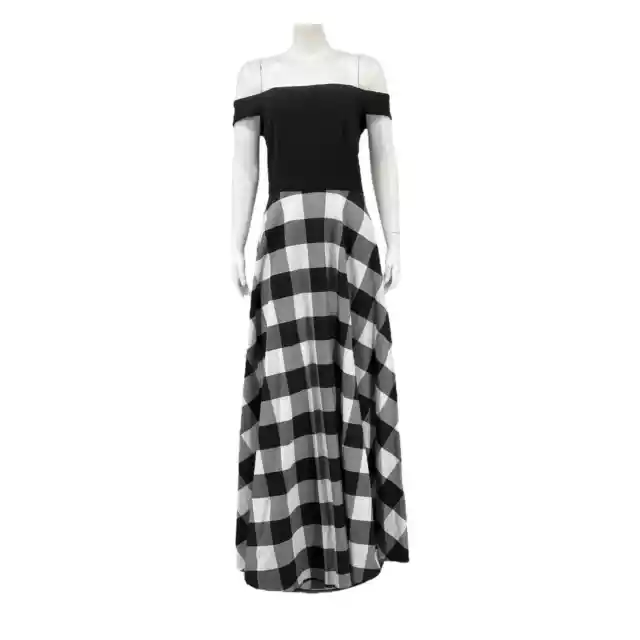 Eliza J Womens Off the Shoulder Maxi Dress Size 6 Black White Pockets Side Zip