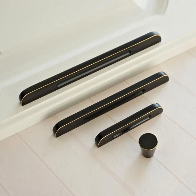 Modern Solid Black Bronze Kitchen Cabinet Handles Dresser Drawer Knobs Pull