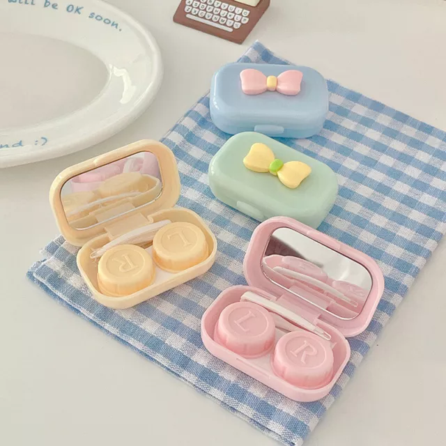 Contact Lens Box Contrasting Color Bow Portable Mirror Box Travel Container_wf