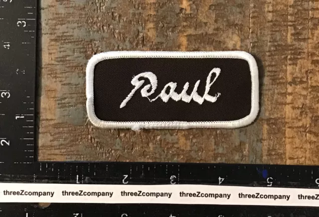 Vtg PAUL Name Tag Job Work Shirt Uniform Patch White/Brown