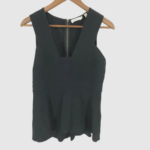 A.L.C. ALC Womens Top Blouse Tank Silk Square Lined Ruffled Black 6