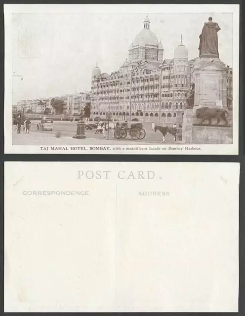 India Old Postcard TAJ MAHAL HOTEL, Bombay, Magnificent facade on Bombay Harbour