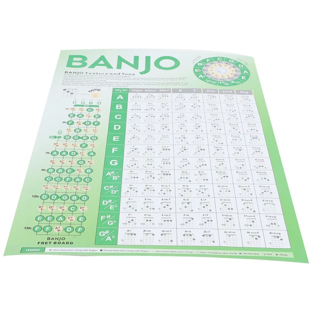 BANJO CHORD POSTER for Learning Beginner Chart Fingering Diagram £12.23 ...