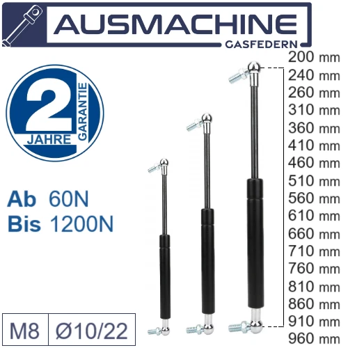 Universal Gasdruckfedern 2er Set - 150-3000mm Länge 50-3000N Kraft Verstellbar