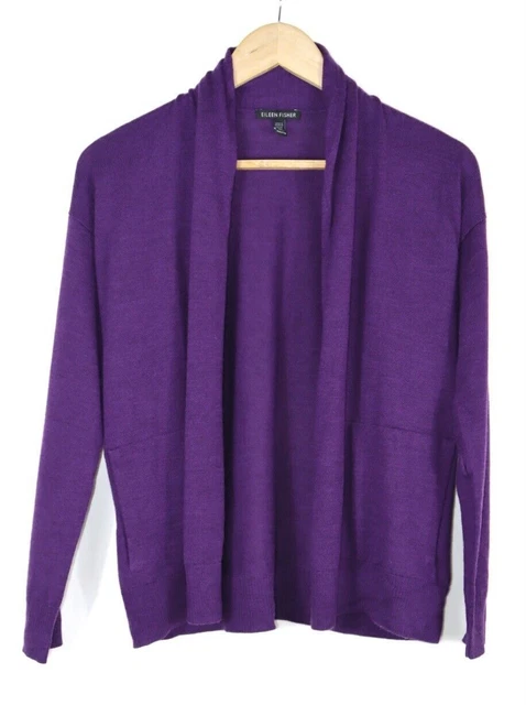 Eileen Fisher Damen Strickjacke Violett Extrafeine Merinowolle Gr. XXS/TTP