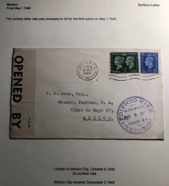 1940 London England Censored Cover To Mexico City Mexico