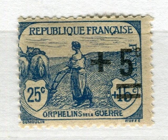 FRANCE; 1922 early War Orphans surcharged issue Mint hinged 25c. value