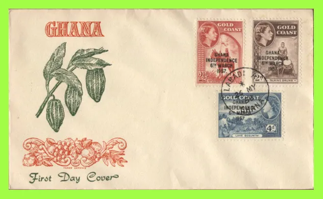 Gold Coast/Ghana 1958 QEII 2d, 2½d & 4d definitives on First Day Cover, Labadi