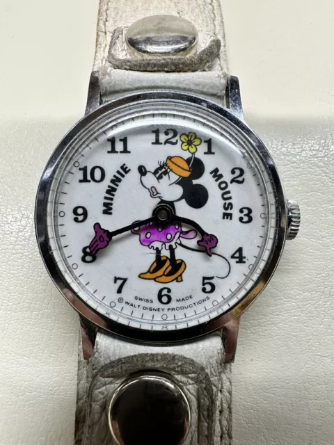Very Rare Dial Vintage Bradley Minnie Mouse Swiss Watch 62 Pie Eye Fat￼ Girl