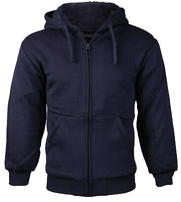 Boys Kids Sherpa Lined Fleece Zip Up Hoodie Sweater Jacket w/ Defect Size 14