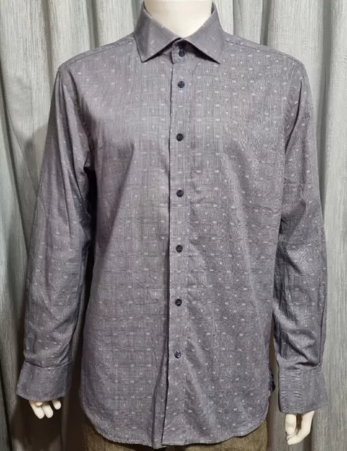 Oxford Mens Business Shirt XL Grey Slim Fit Semi Formal 2 Ply Cotton