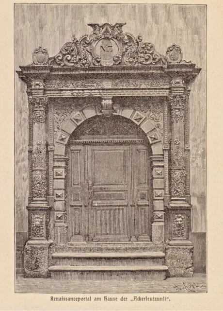 Kolmar Colmar anno 1901 Portal am Haus der Ackerleutzunft - Hist. Grafik 1901