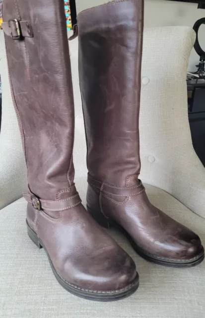 Eric Michael Boots Brown Leather Distressed Tall Riding Boot Back Zip Size 37