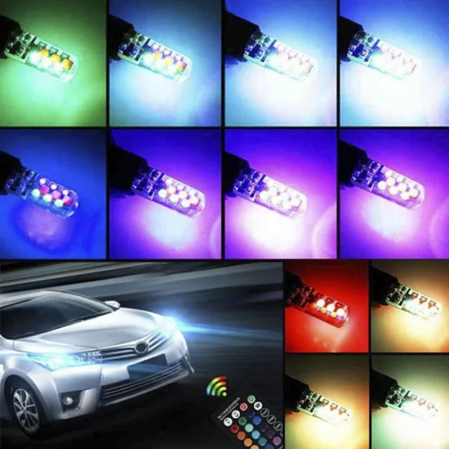 2* T10 5050 W5W 6 SMD Remote Control RGB LED Car Dome Reading Lights Lamp Bulb ~ 2